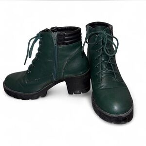 Women's Dark Green Lace-Up Combat Boots